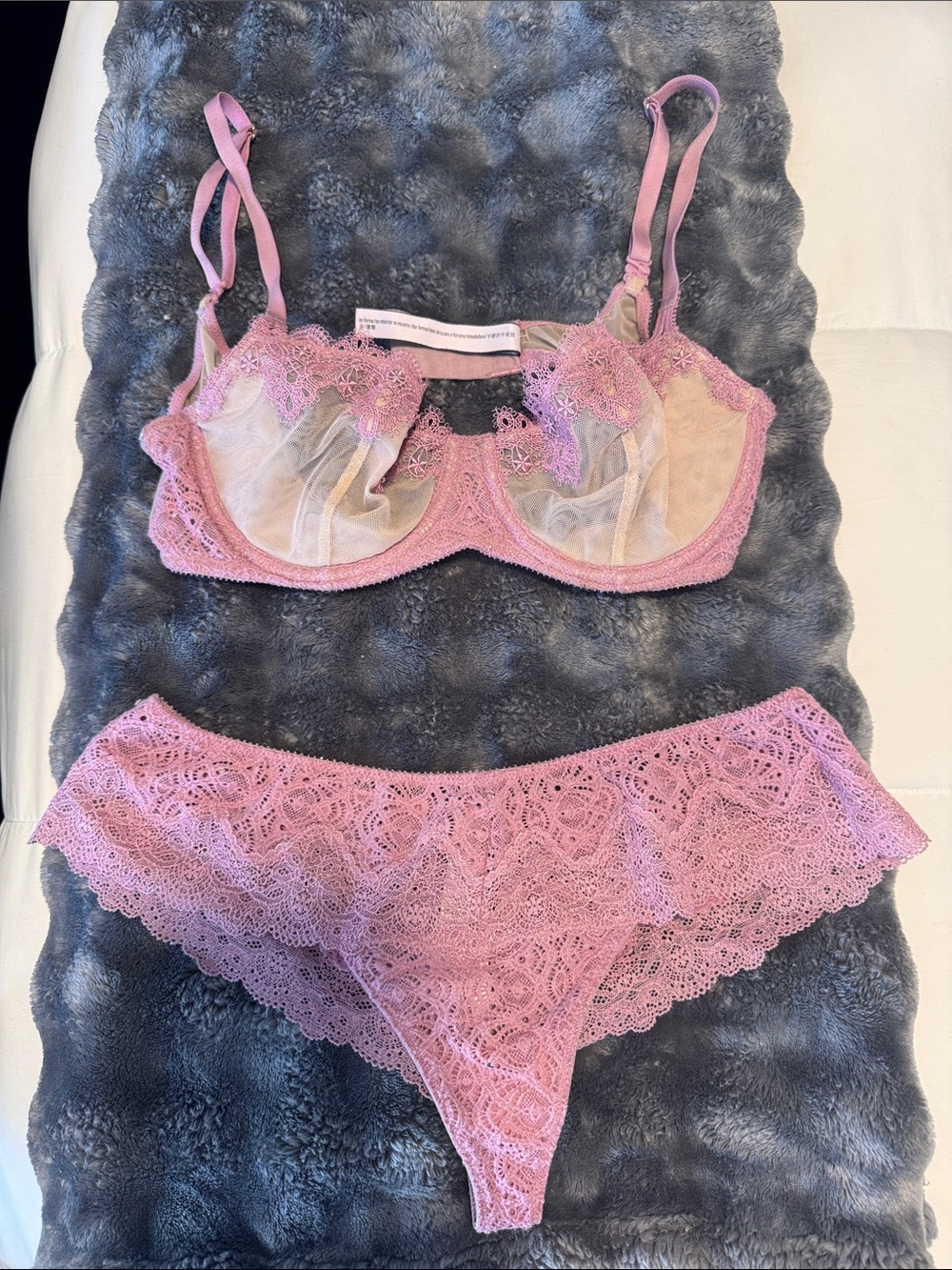 Victoria's Secret Pink Lace Underwire Bra & Lace Hipster Panty